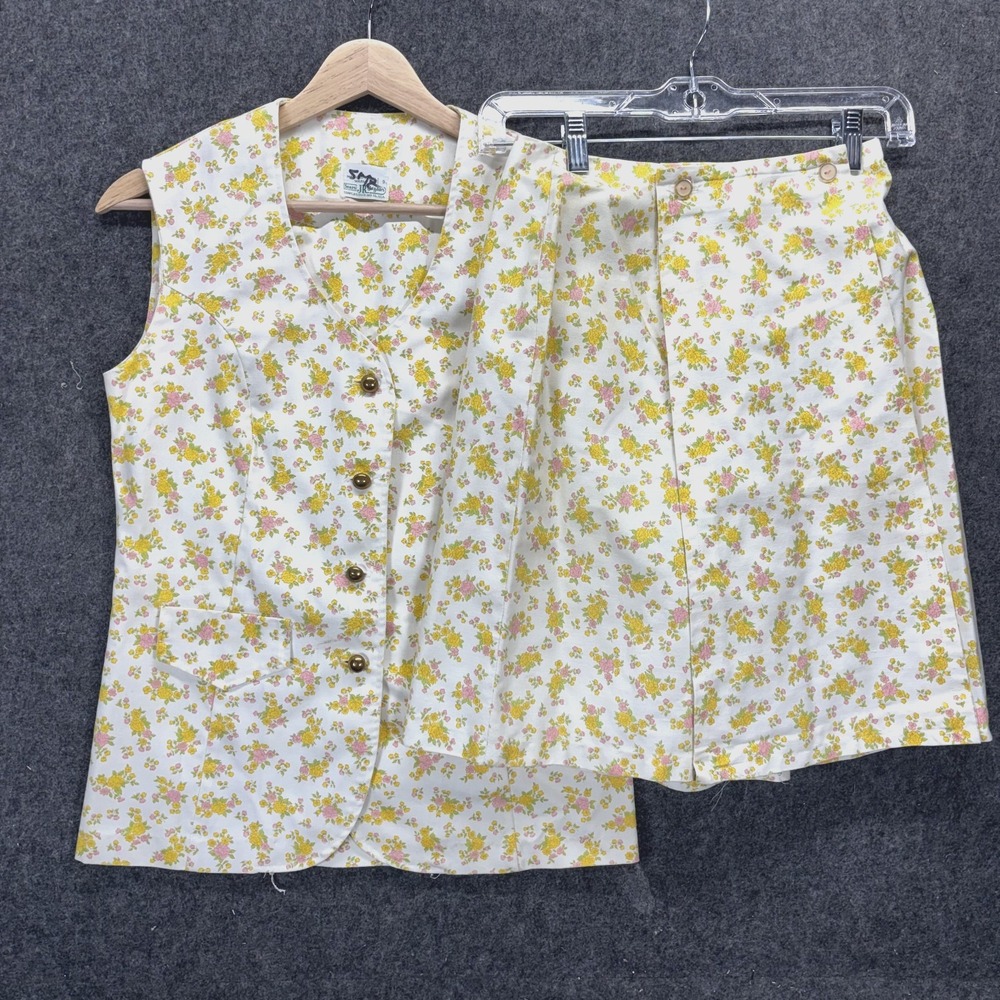 Vintage 60s 70s Sears Floral Skirt Suit Set Calico Ditsy Sleeveless A Line Mini